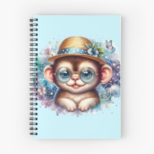Item preview, Cute Blue-Eyed Monkey Clipart with Straw Hat – Watercolor Animal Illustration for Kids & Crafts designed and sold by Good Vibes .