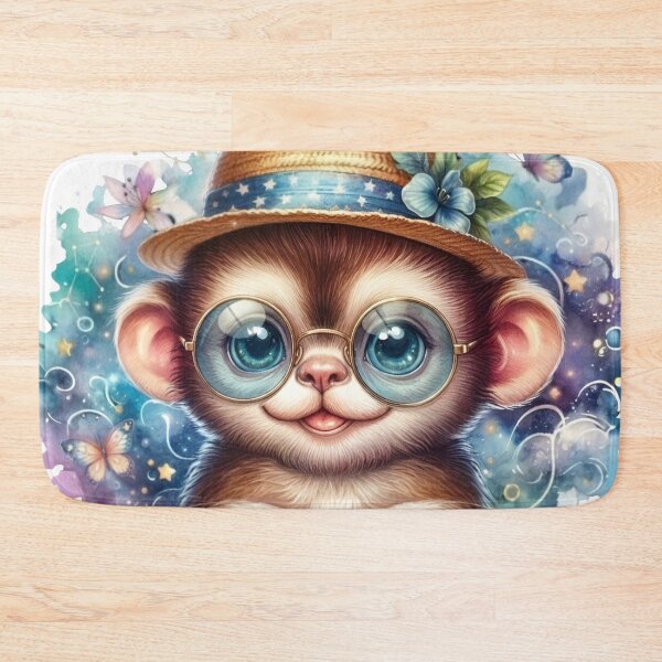 Item preview, Cute Blue-Eyed Monkey Clipart with Straw Hat – Watercolor Animal Illustration for Kids & Crafts designed and sold by Good Vibes .