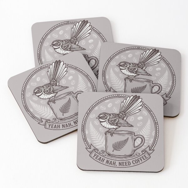 Item preview, Yeah Nah Need Coffee Fantail – Kiwiana Vintage Badge Illustration  designed and sold by MvuuStudio.