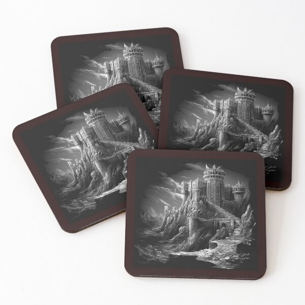 Item preview, Dark Fantasy Castle | Black and White Gothic Fortress Illustration designed and sold by inkoutninja.