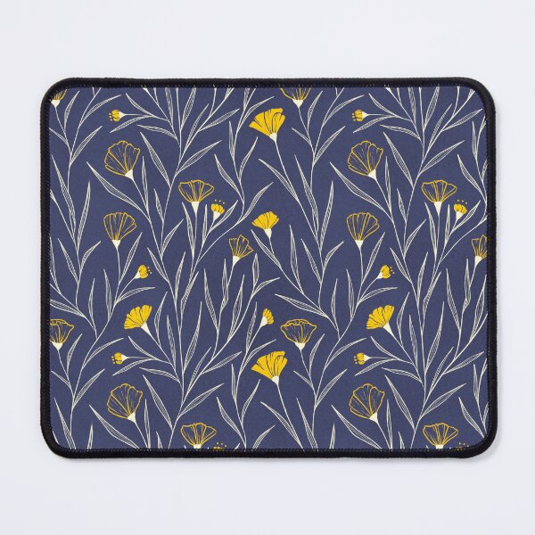 Item preview, Navy Blue Yellow Poppy Floral Vertical Line Art Botanical Pattern designed and sold by studiomamabara.
