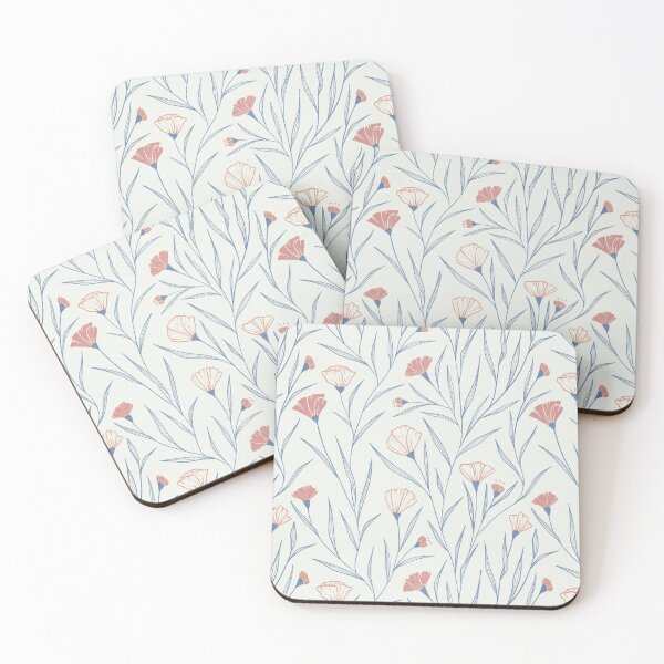 Item preview, Soft Orange Poppy Floral Trail White Blue Vertical Botanical Art designed and sold by studiomamabara.