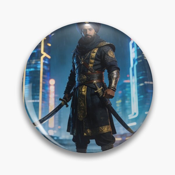 Item preview, Sikh Warrior Cyberpunk City | Neon Night Khalsa Art designed and sold by GiftHousePro.