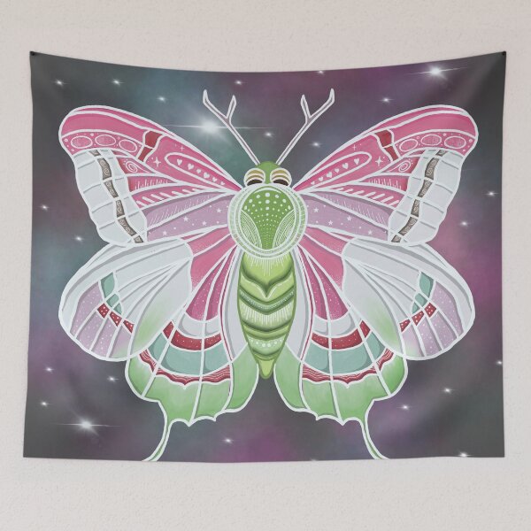 Item preview, Pink green luminous moth art designed and sold by AshleyCasperArt.