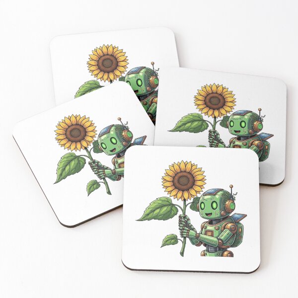 Aperçu de l'œuvre Un robot joyeux tenant un tournesol. créée et vendue par melisagaras88.