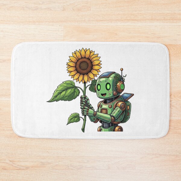 Item preview, A cheerful robot holding a sunflower. designed and sold by melisagaras88.