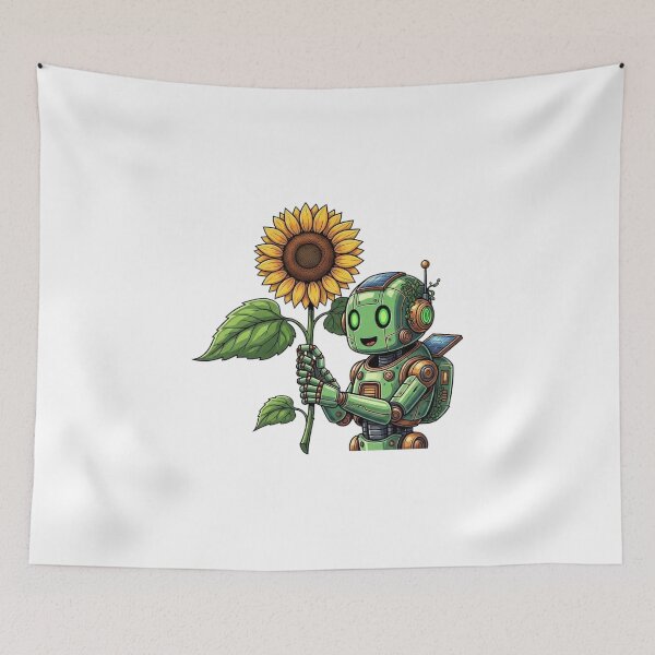 Item preview, A cheerful robot holding a sunflower. designed and sold by melisagaras88.