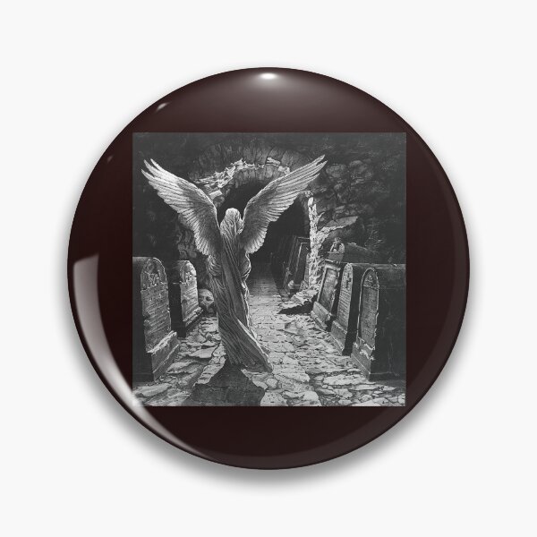 Item preview, Dark Angel in Catacomb | Black and White Gothic Cemetery Illustration designed and sold by inkoutninja.