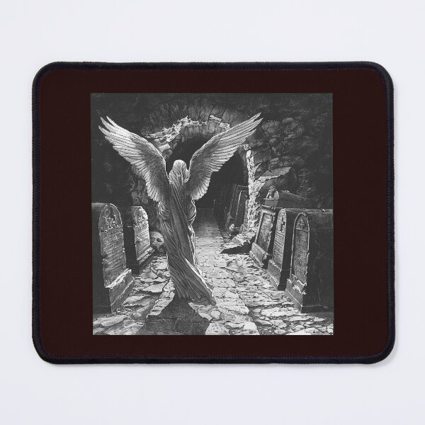 Item preview, Dark Angel in Catacomb | Black and White Gothic Cemetery Illustration designed and sold by inkoutninja.