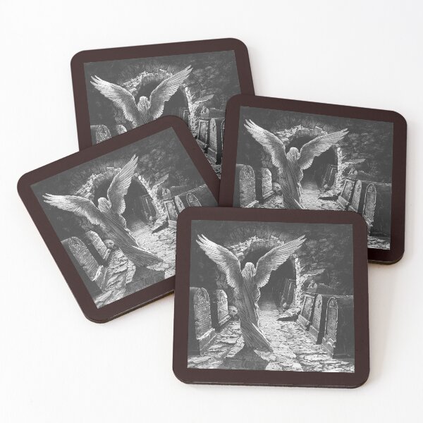 Item preview, Dark Angel in Catacomb | Black and White Gothic Cemetery Illustration designed and sold by inkoutninja.