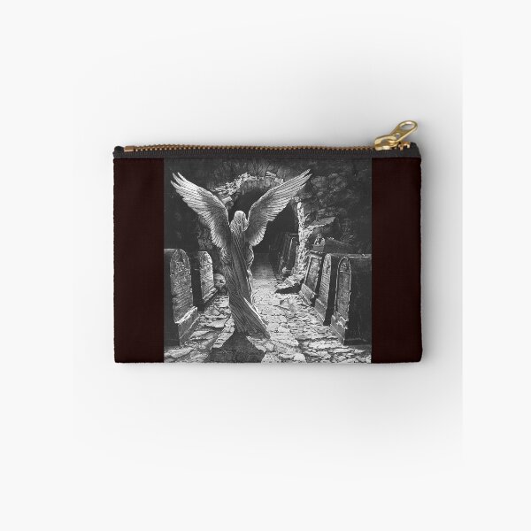 Item preview, Dark Angel in Catacomb | Black and White Gothic Cemetery Illustration designed and sold by inkoutninja.