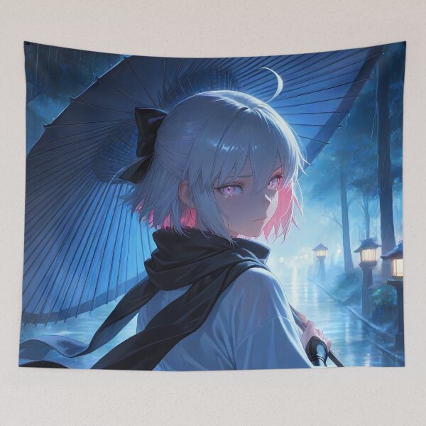 Item preview, Okita Souji Sakura Saber Fate Grand Order Anime Girl Rain Umbrella Path designed and sold by Tokyonomad.