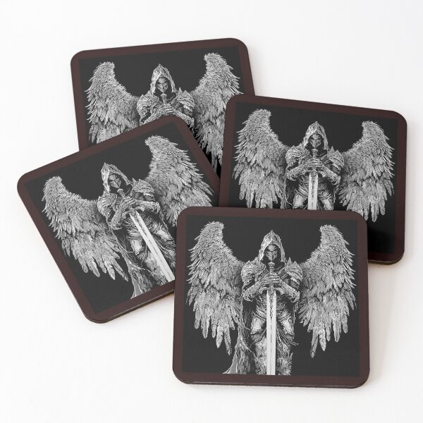 Item preview, Dark Winged Knight | Black and White Fallen Angel Warrior Illustration designed and sold by inkoutninja.
