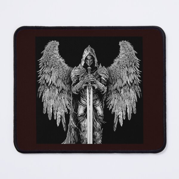 Item preview, Dark Winged Knight | Black and White Fallen Angel Warrior Illustration designed and sold by inkoutninja.