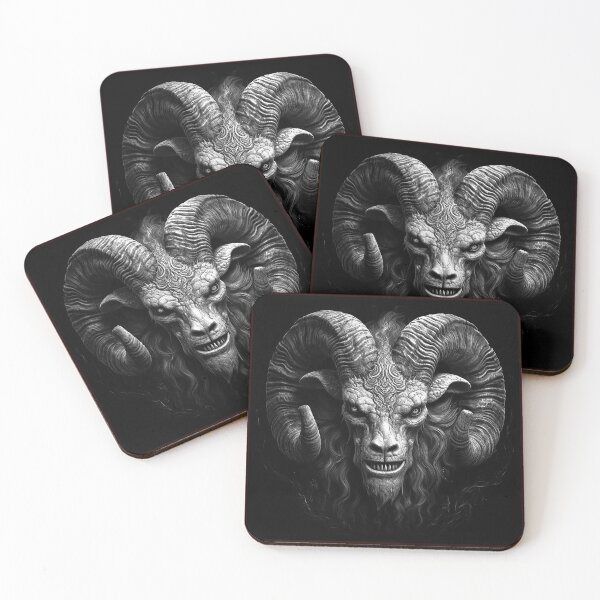 Item preview, Demonic Ram Head | Black and White Dark Fantasy Beast Illustration designed and sold by inkoutninja.