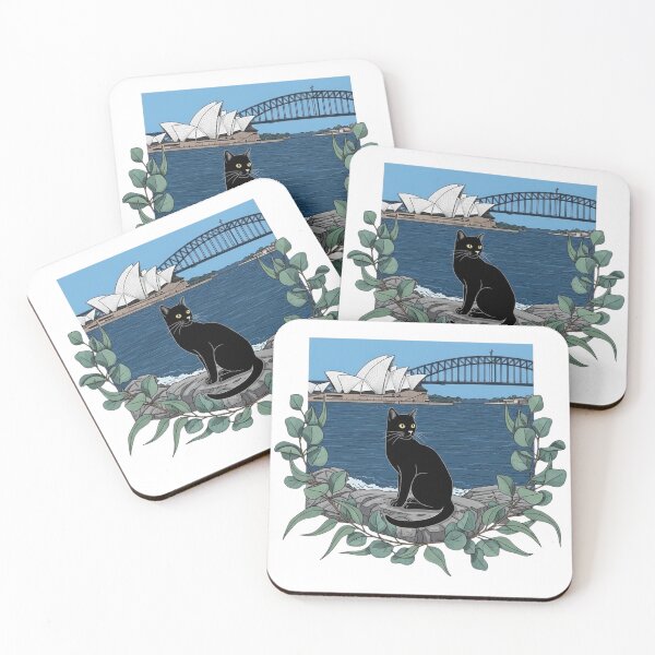 Item preview, Black Cat by Sydney Harbour – Opera House & Bridge Aesthetic Travel Illustration designed and sold by InfinitePawBond.