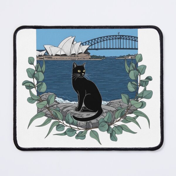 Item preview, Black Cat by Sydney Harbour – Opera House & Bridge Aesthetic Travel Illustration designed and sold by InfinitePawBond.