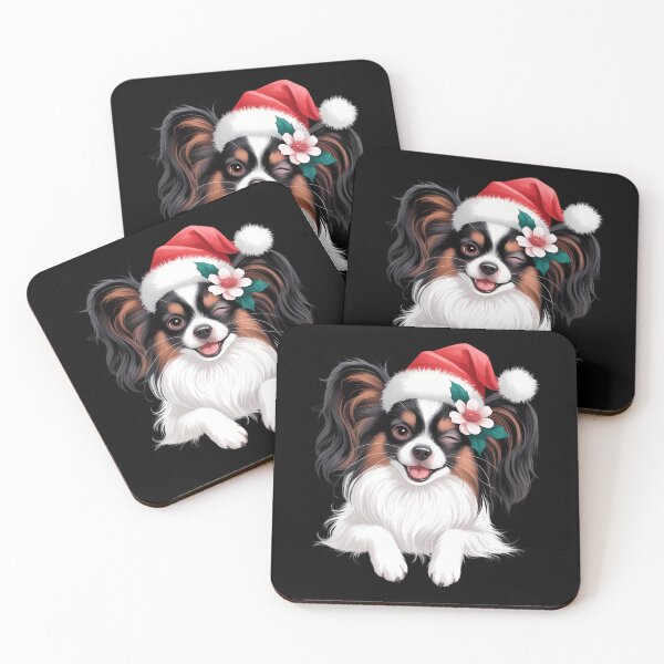 Item preview, Papillon Dog Christmas Santa Hat Dog Mom Dad designed and sold by PunkNation-Arts.