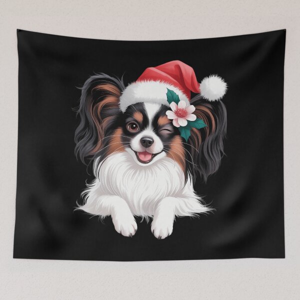 Item preview, Papillon Dog Christmas Santa Hat Dog Mom Dad designed and sold by PunkNation-Arts.