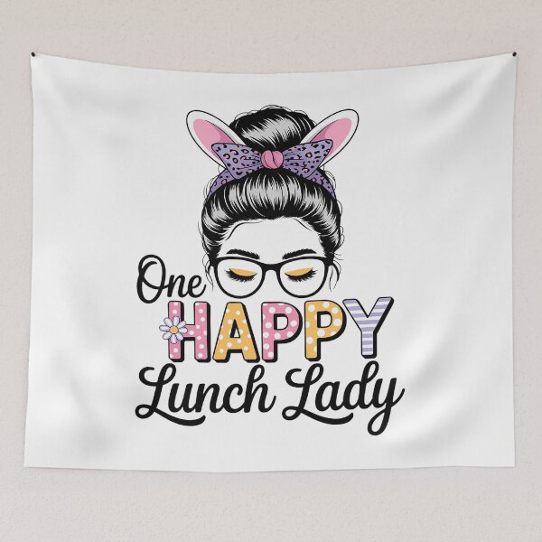 Item preview, One Hoppy Lunch Lady Bunny Leopard Messy Bun Easter Day designed and sold by PunkNation-Arts.