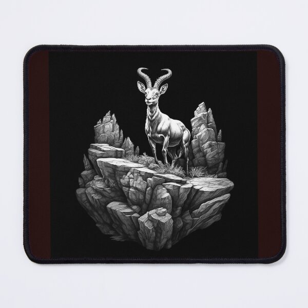 Item preview, Mountain Ibex on Rocky Cliff | Black and White Majestic Wildlife Illustration designed and sold by inkoutninja.