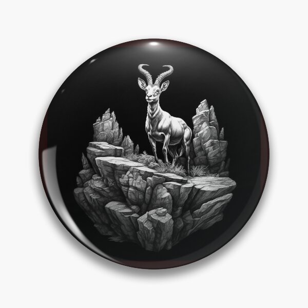 Item preview, Mountain Ibex on Rocky Cliff | Black and White Majestic Wildlife Illustration designed and sold by inkoutninja.