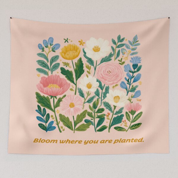 Item preview, Bloom Where You Are Planted – Floral Typography Quote Design designed and sold by BobaBunny76.