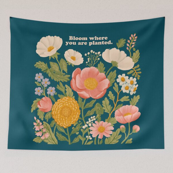 Item preview, Bloom Where You Are Planted – Floral Typography Quote Design designed and sold by BobaBunny76.