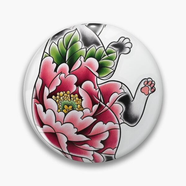 Item preview, Cat with Japanese-style flower tattoo designed and sold by Fakinpops.