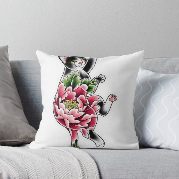 Item preview, Cat with Japanese-style flower tattoo designed and sold by Fakinpops.