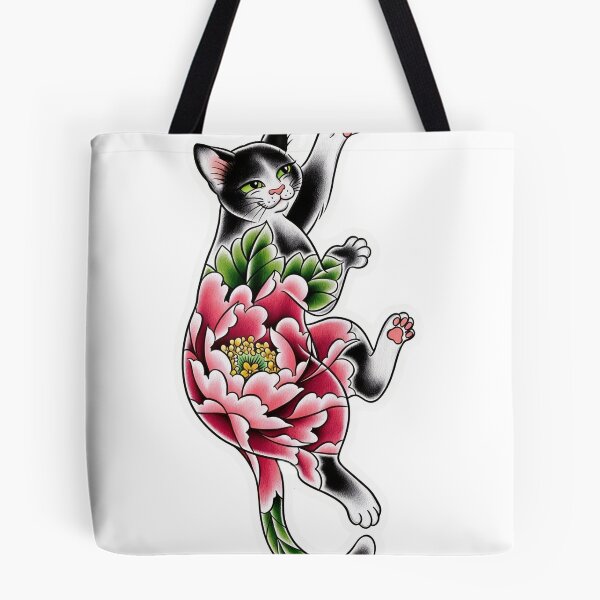 Item preview, Cat with Japanese-style flower tattoo designed and sold by Fakinpops.