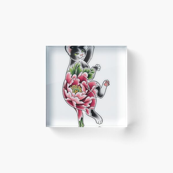 Item preview, Cat with Japanese-style flower tattoo designed and sold by Fakinpops.