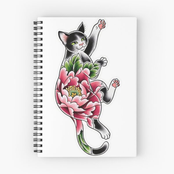 Item preview, Cat with Japanese-style flower tattoo designed and sold by Fakinpops.