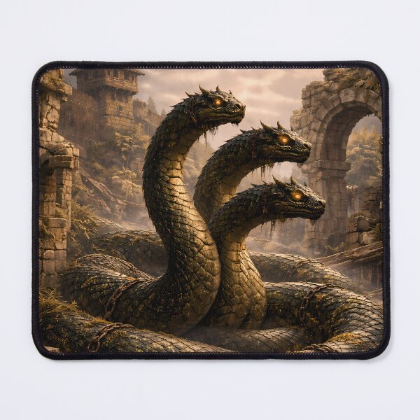 Item preview, Kafik the Zmij - Ancient Slavic Serpent Dragon in Ruined Fortress | Dark Fantasy Art designed and sold by OneStepFromArt.