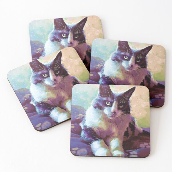 Item preview, Gato blanco y negro en un resplandor de acuarela pastel designed and sold by ladyazza.
