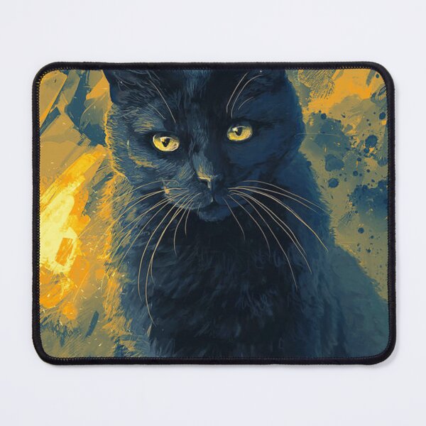Item preview, Black Cat Portrait in Golden Abstract Splash designed and sold by ladyazza.