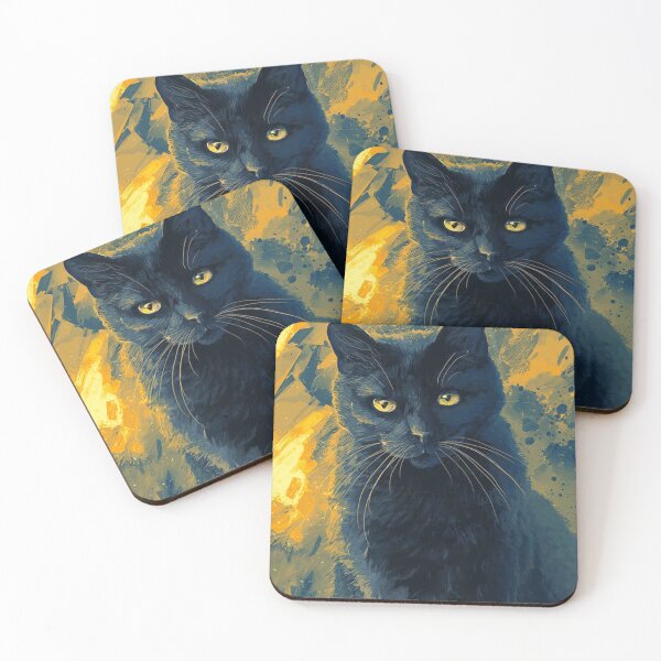 Item preview, Black Cat Portrait in Golden Abstract Splash designed and sold by ladyazza.