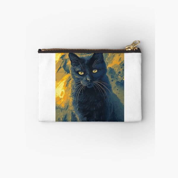 Item preview, Black Cat Portrait in Golden Abstract Splash designed and sold by ladyazza.