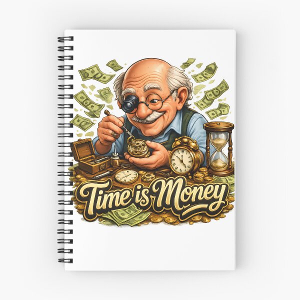 Item preview, watchmaker carefully repairing a timepiece, surrounded by clocks designed and sold by Troll Art & Delete.