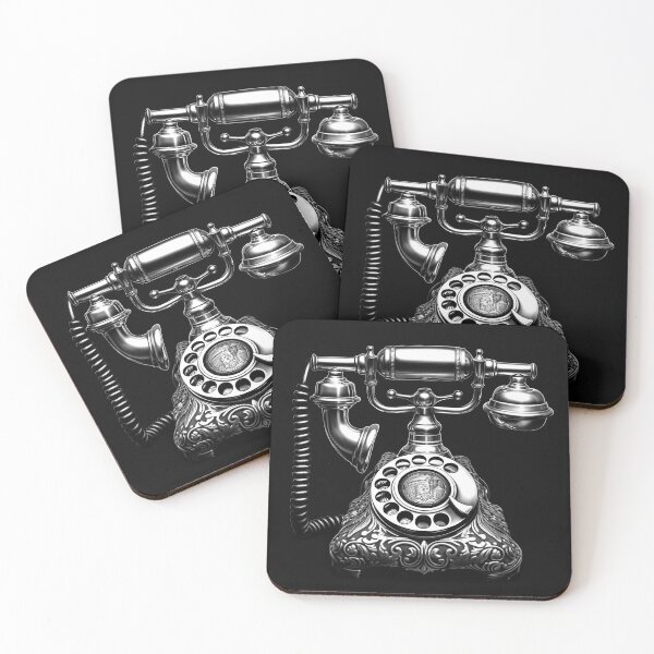 Item preview, Ornate Vintage Telephone | Black and White Antique Rotary Phone Illustration designed and sold by inkoutninja.