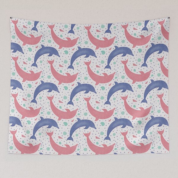 Item preview, Cute Dolphin and Seashell Beach Theme Pattern designed and sold by Pevkay97.