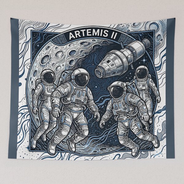 Item preview, Artemis II Inspired Lunar Mission Illustration - Astronauts designed and sold by Drishya-Designs.