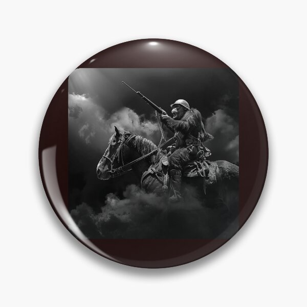 Item preview, Primate Cavalry Warrior | Black and White Surreal Military Horseman Illustration designed and sold by inkoutninja.