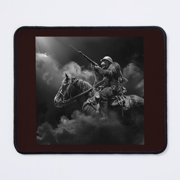 Item preview, Primate Cavalry Warrior | Black and White Surreal Military Horseman Illustration designed and sold by inkoutninja.