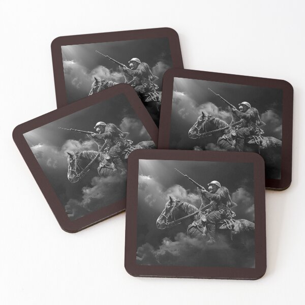Item preview, Primate Cavalry Warrior | Black and White Surreal Military Horseman Illustration designed and sold by inkoutninja.