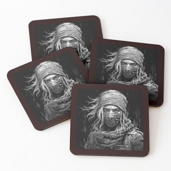 Item preview, Post-Apocalyptic Survivor Portrait | Black and White Dystopian Warrior Illustration designed and sold by inkoutninja.