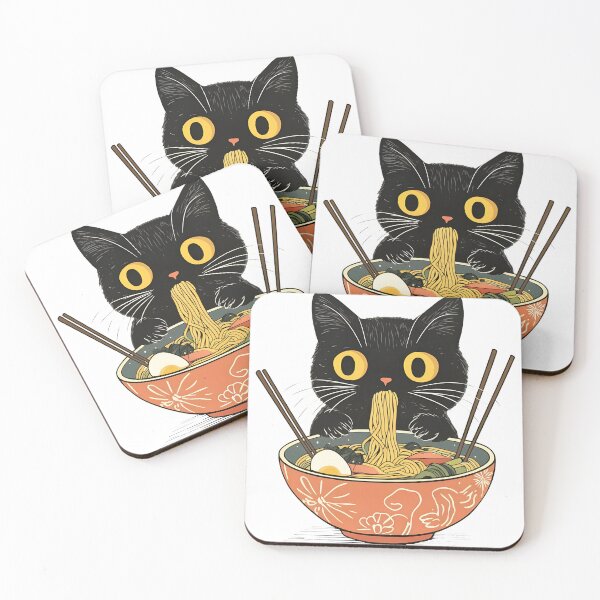 Artikelvorschau, T-Shirt mit süßer schwarzer Katze, die Ramen-Nudeln isst entworfen und verkauft von OlyvieArt.