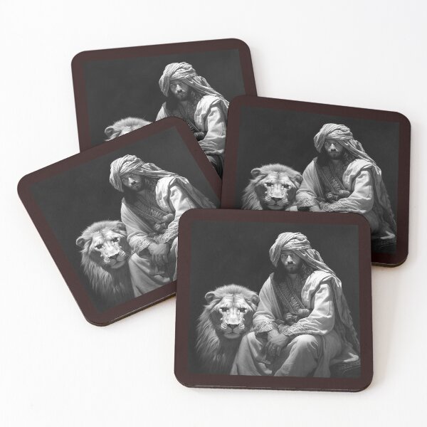 Item preview, Man with Lion Portrait | Black and White Regal Desert Companion Illustration designed and sold by inkoutninja.