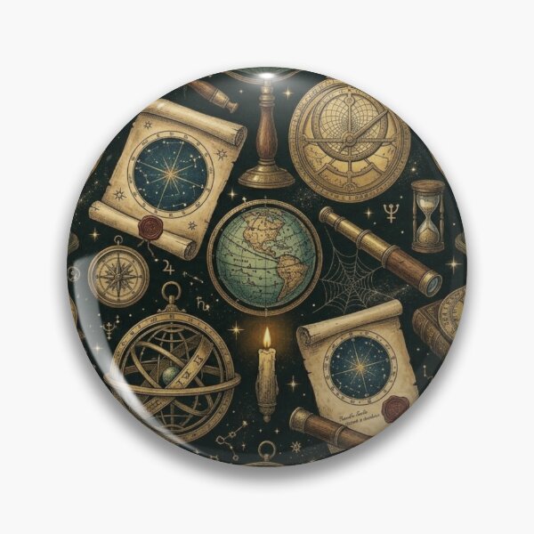 Item preview, Vintage Celestial Astrolabe & Starmap Dark Academia Pattern designed and sold by InnerwayStudio.