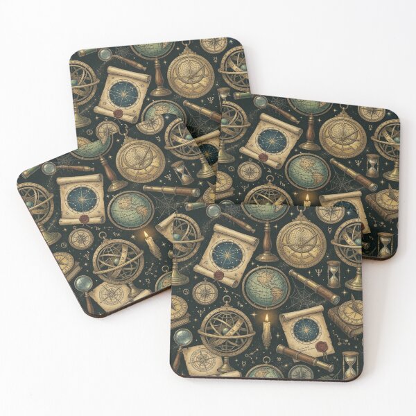 Item preview, Vintage Celestial Astrolabe & Starmap Dark Academia Pattern designed and sold by InnerwayStudio.
